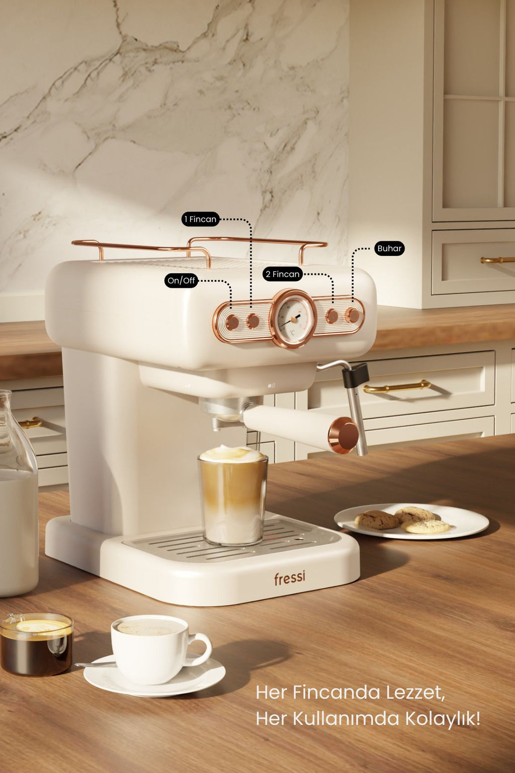 Fressi Espresso Latte Cappuccino Kahve Makinesi Süt Köpürtücülü bar Basınçlı lt Em-Ristretto - Görsel 3