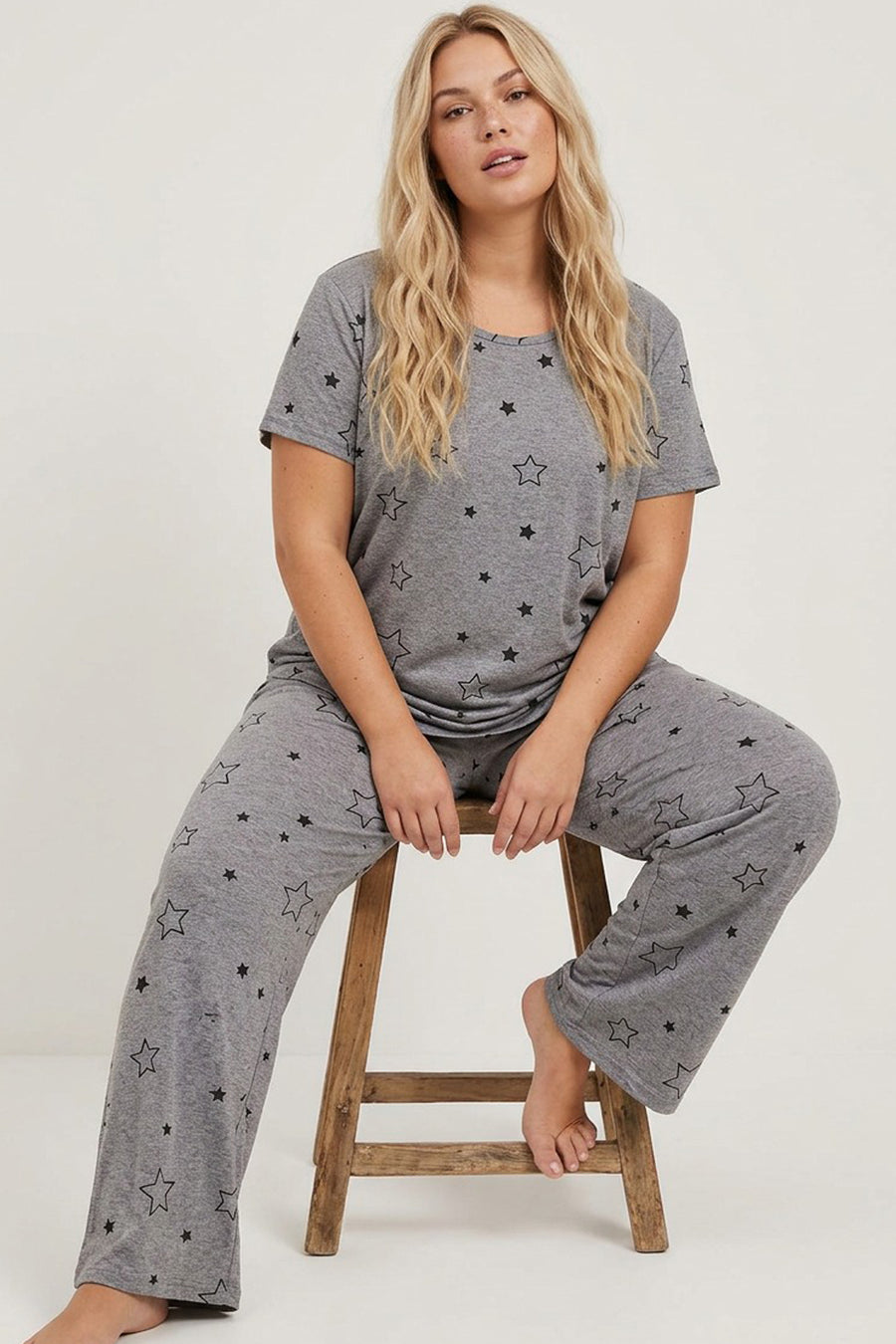 Siyah İnci Kırmızı Curve Büyük Beden Battal Boy Kısa Kollu Pamuklu Pijama Takımı - Antrasit