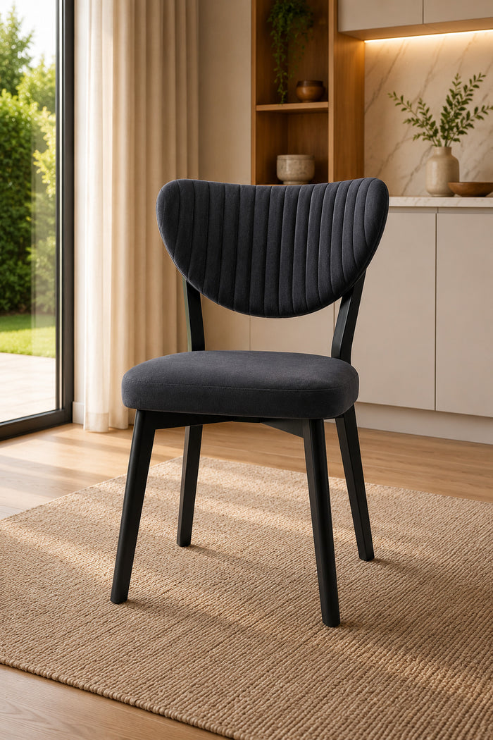 Formood Mutfak Sandalyesi Modern Antrasit Kumaş Salon Sandalyesi Siyah Ayak Elma Model