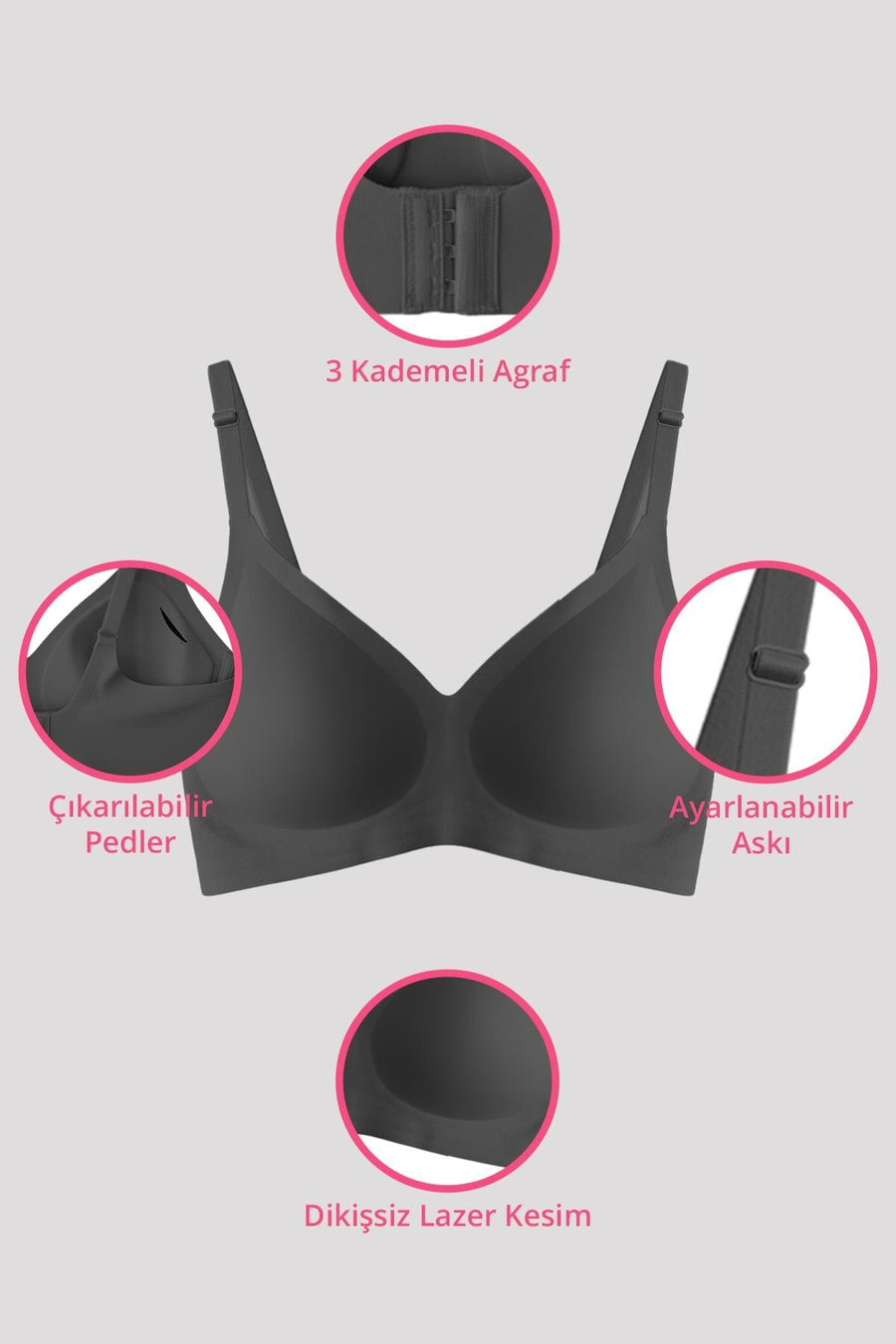 Cottonhill Seamless Bra - Pure | Lazer Kesim Dikişsiz Ayarlanabilir Askılı Balensiz Kadın Sütyen 3'lü Paket - Kahverengi