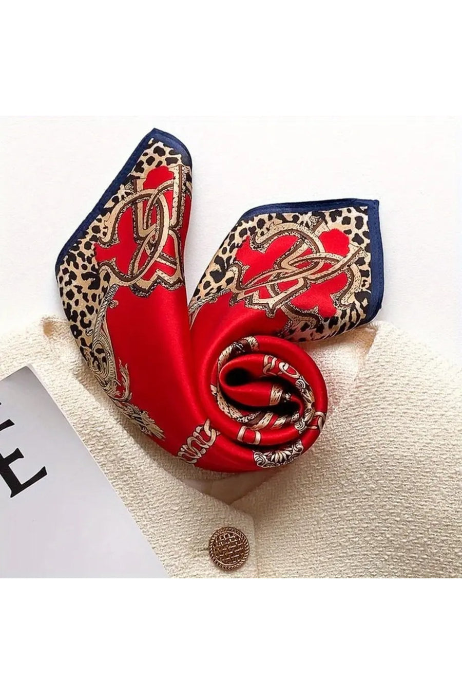 Behills Kadın Zincir Desen Bandana Fular 50x50 Kare Rayon Kumaş İtalyan Dikişli Boyun Fuları Saç Bandanası - Pembe