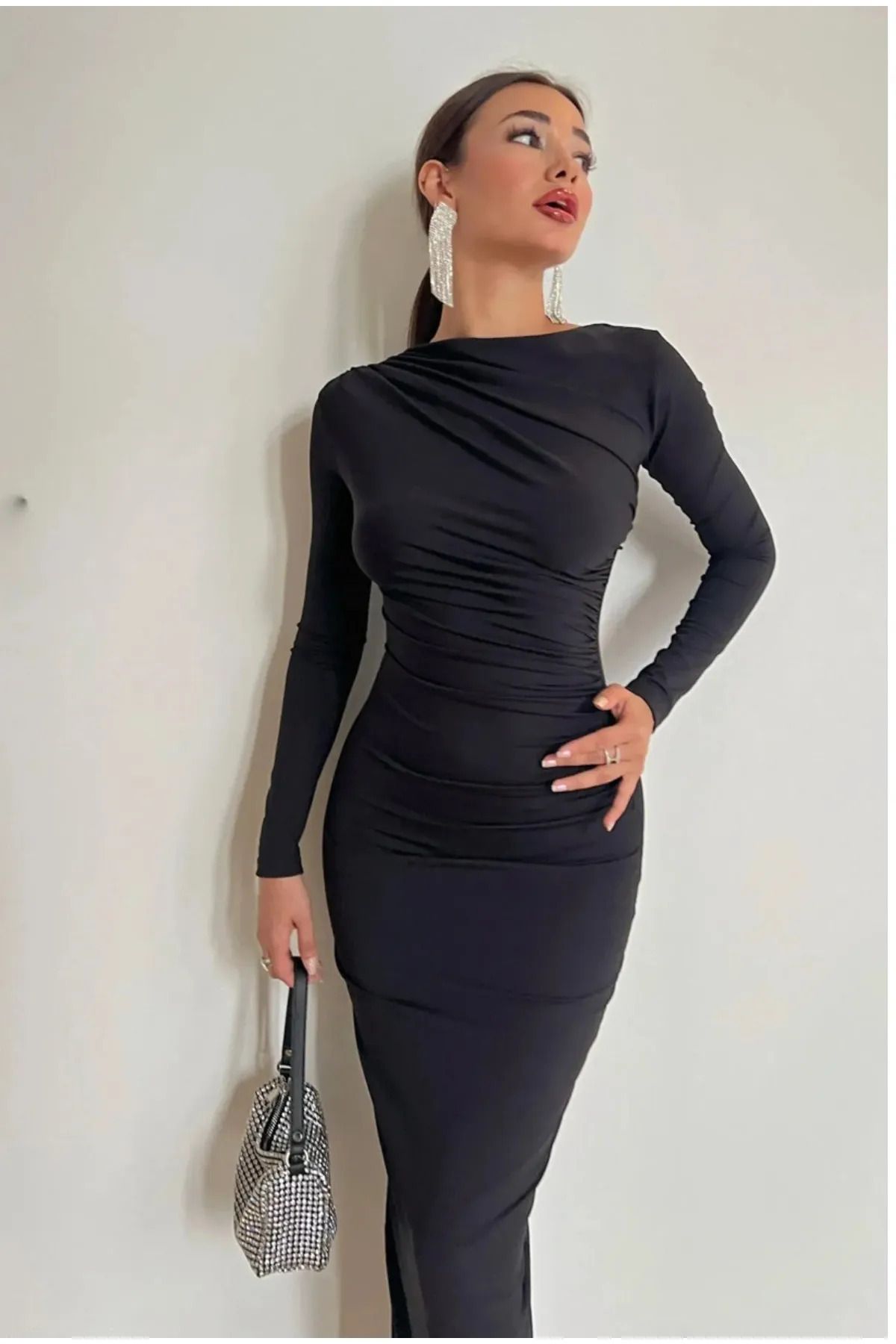lumuteks Kadın Softouch Drape Detay Maxi Elbise
