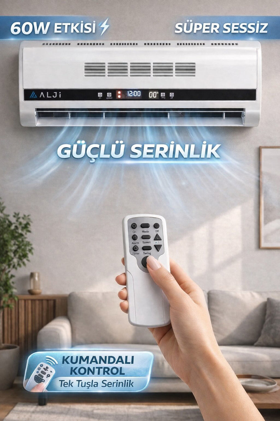 ALJİ 60W Motor gücü, 3 Hız Kademeli Duvar Tipi Vantilatör