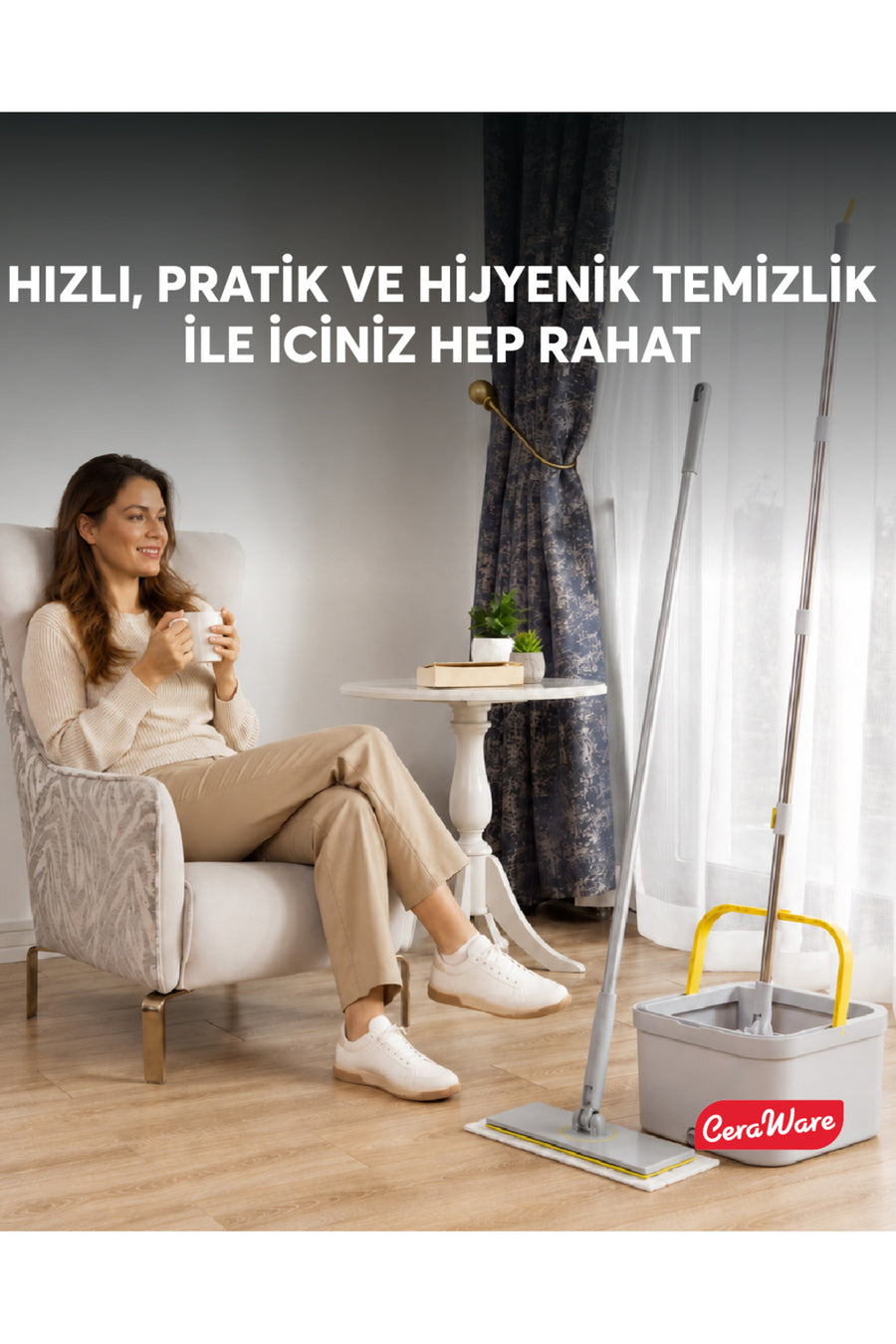 Ceraware Home Care Premium Hijyen Seti Dual System Kare Mop Pratica Click Mop 2 Mikrofiber Bez