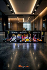 Turuncu Sticker Kişiye Özel 1/64 Hotwheels Led Aydınlatmalı Showroom Servis Diorama Maketi RGB Kumandalı 42x23 cm