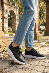 MY GROSS SHOES Erkek Siyah Akılı Bağcıklı Günlük Ortopedik Garantili Spor Ayakkabı - Siyah Beyaz