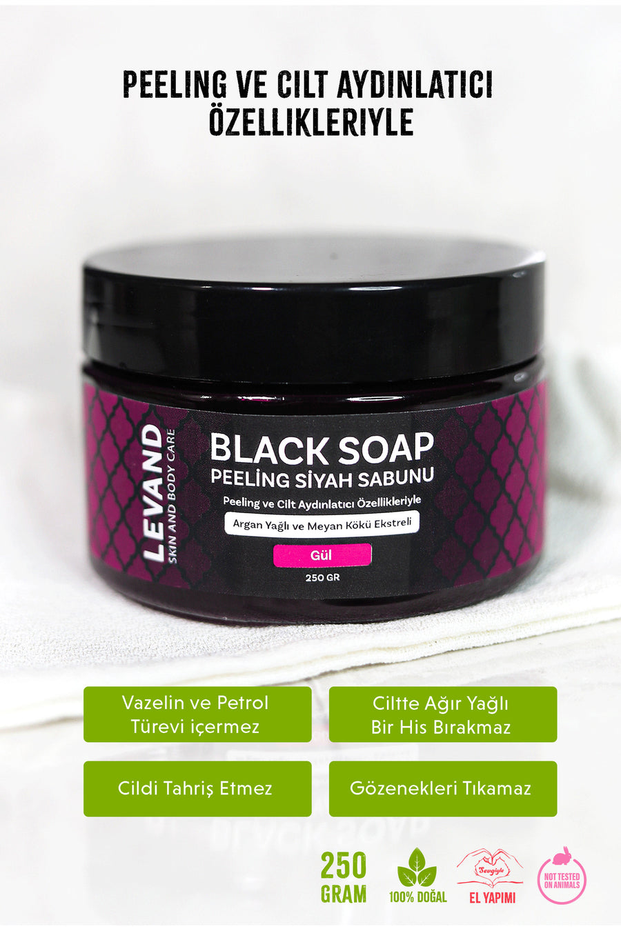 Levand Fas Siyah Argan Sabunu Gül/beldi/jel Peeling Sabunu 250g