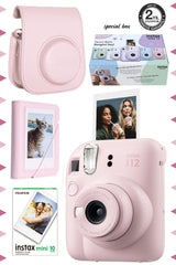Fujifilm Instax Mini 12 Lila Fotoğraf Makinesi-10'lu Film-Mini Albüm ve Deri Kılıf Seti - Pembe