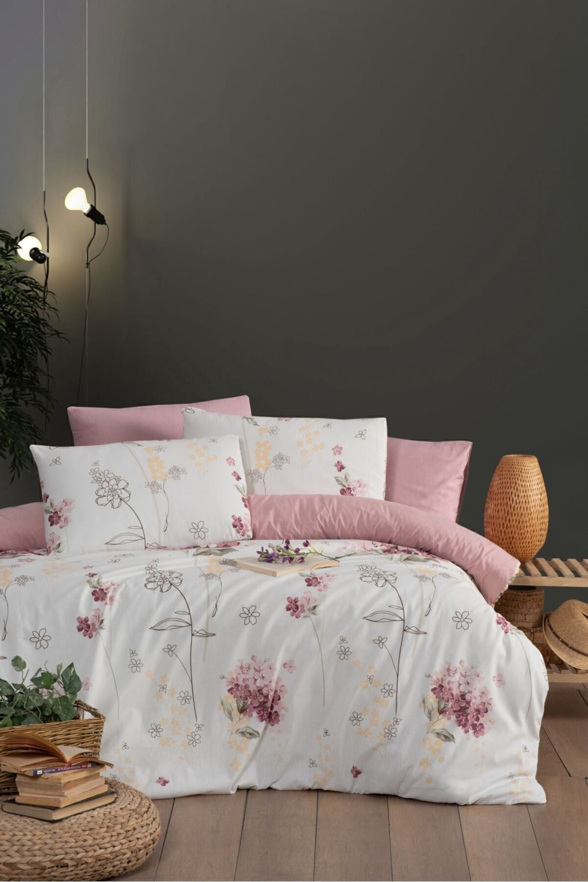 MyStory Home Lastikli Çarşaflı Çift Kişilik Nevresim Takımı Viola