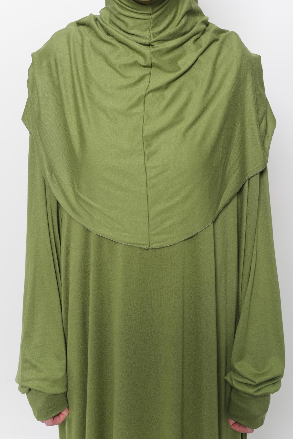 Altobeh Pratik Tek Parça Pamuklu Yarasa Kollu Tak Çıkar Başörtülü Organik Namaz Elbisesi Fıstık Yeşili