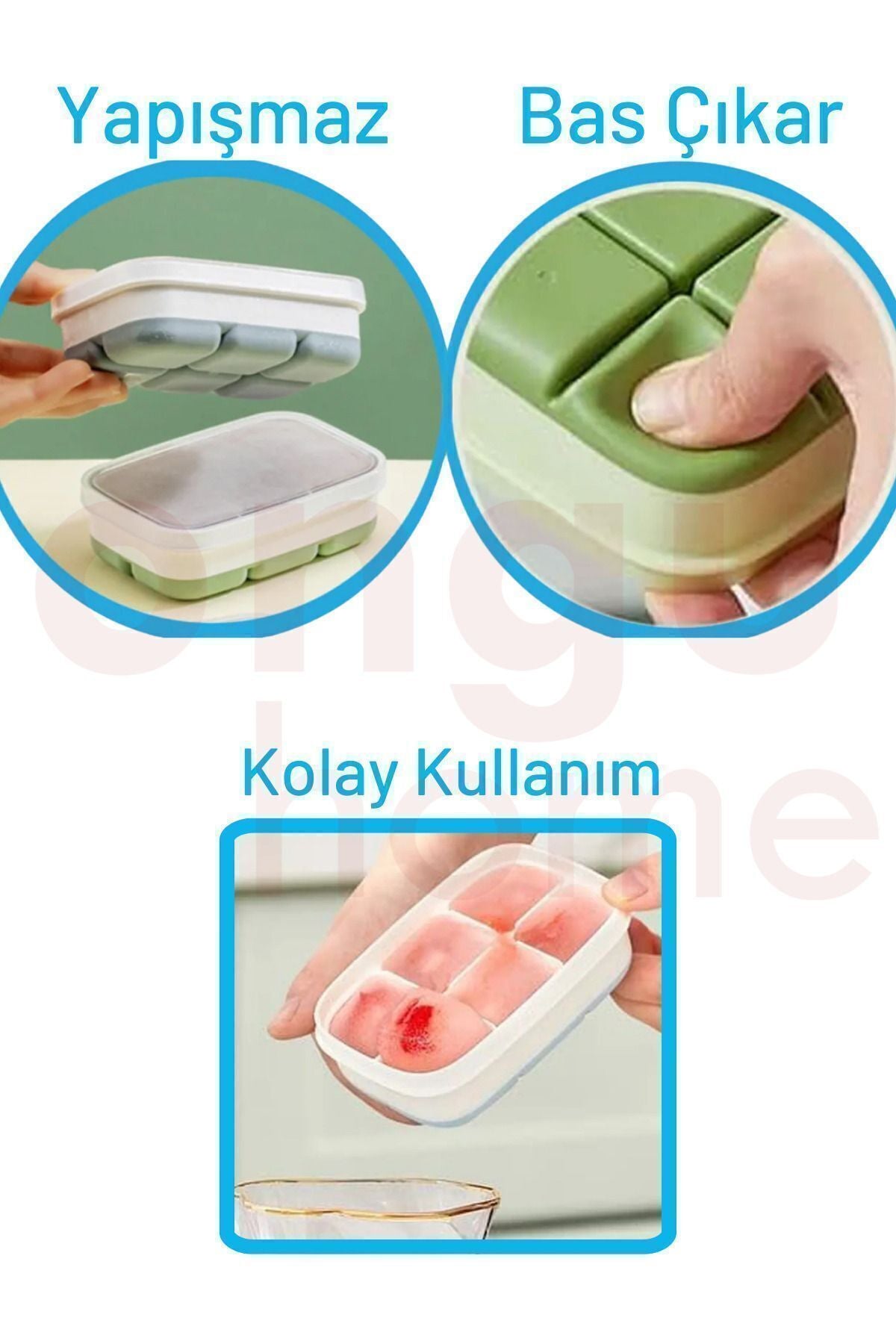 ongu home Yapışmaz 6’lı Küp Buzluk Bas Çıkar Buzluk Kabı Buz Kalıbı Renkli 1 Adet