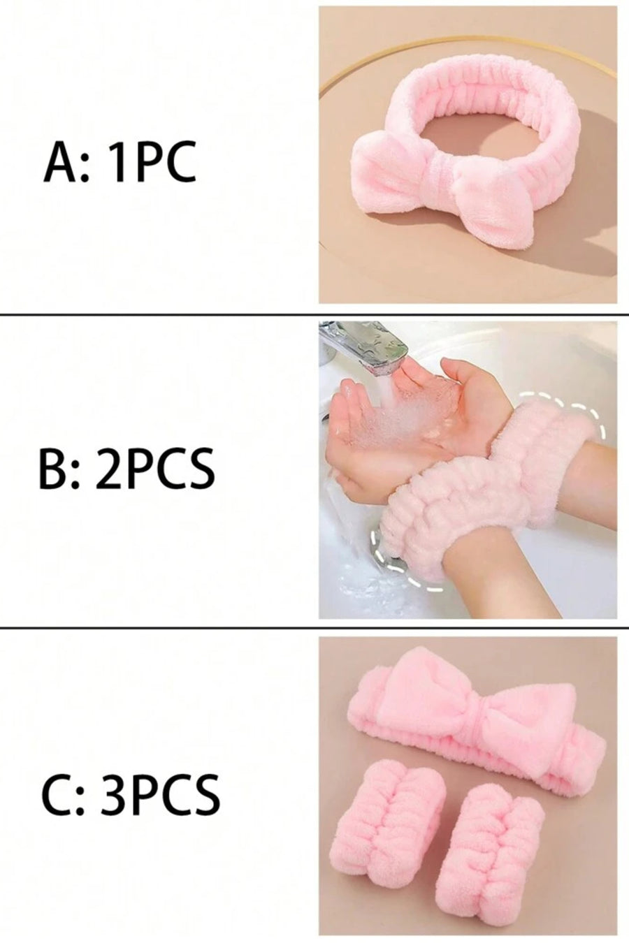 C&E Design Peluş Pembe Bileklik + Makyaj Ve Banyo Bandı Seti