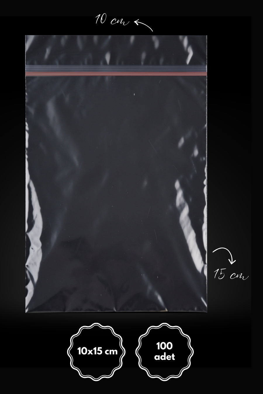Bimotif 100lü Bantlı Şeffaf Poşet 10x15 cm (Bantlı OPP Poşet, Şeker, Kurabiye ve Kuruyemiş Poşeti)