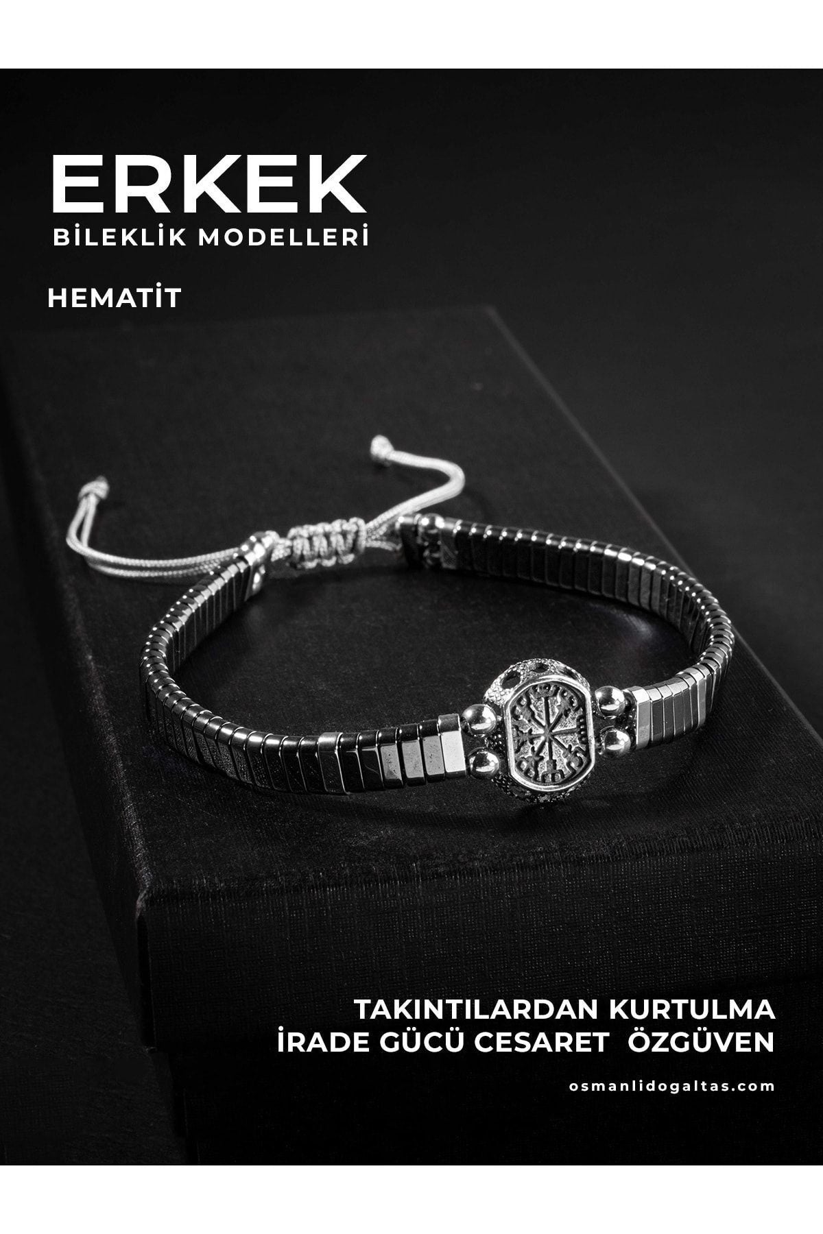 OSMANLI DOĞAL TAŞ Sertifikalı Hematit Doğal Taşlı Örgü 925 Ayar Gümüş Tasarım Bileklik