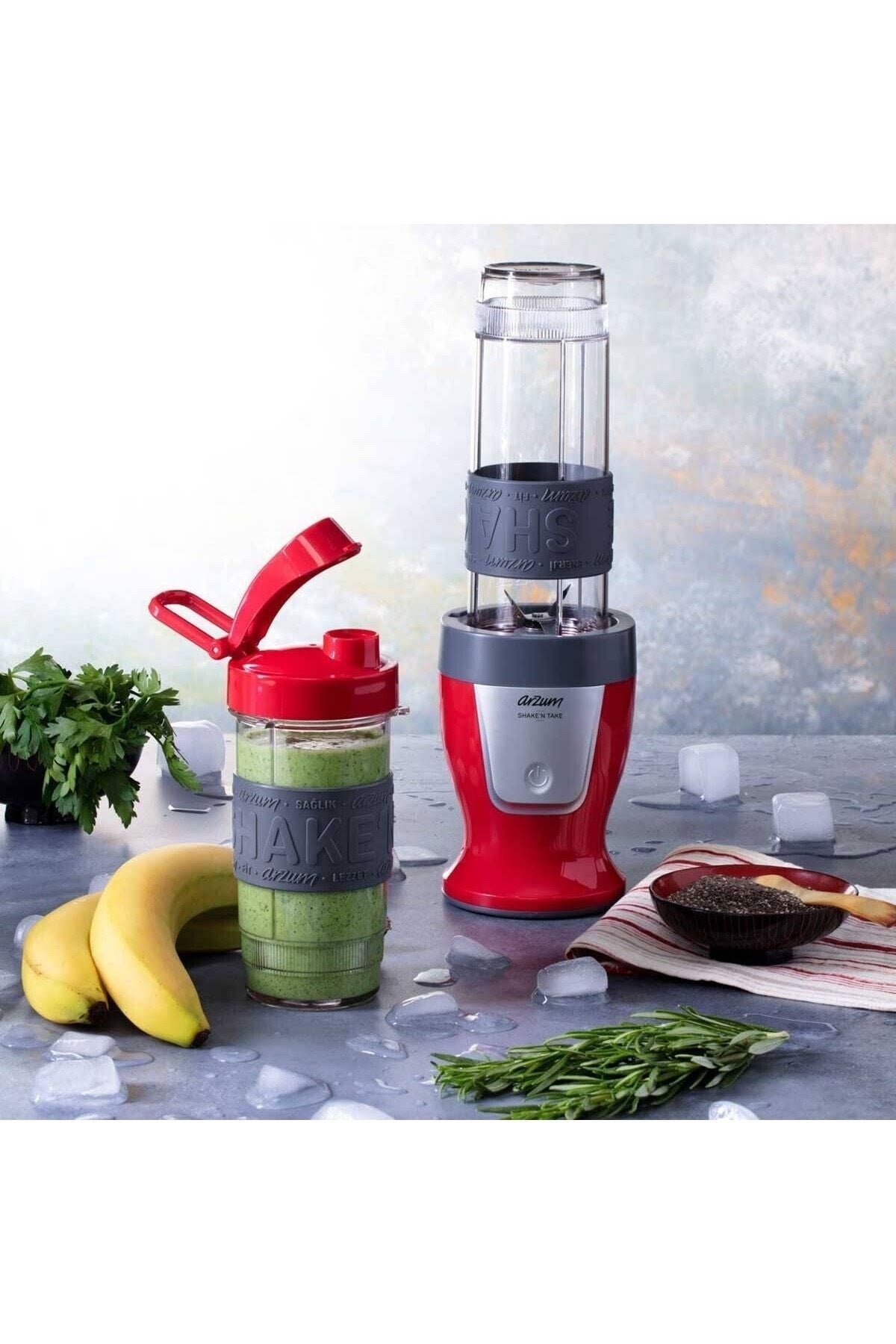 Arzum AR1032 Shake'n Take Kişisel Smoothie Blender, Kırmızı (300 W, 2 Adet Şişe)