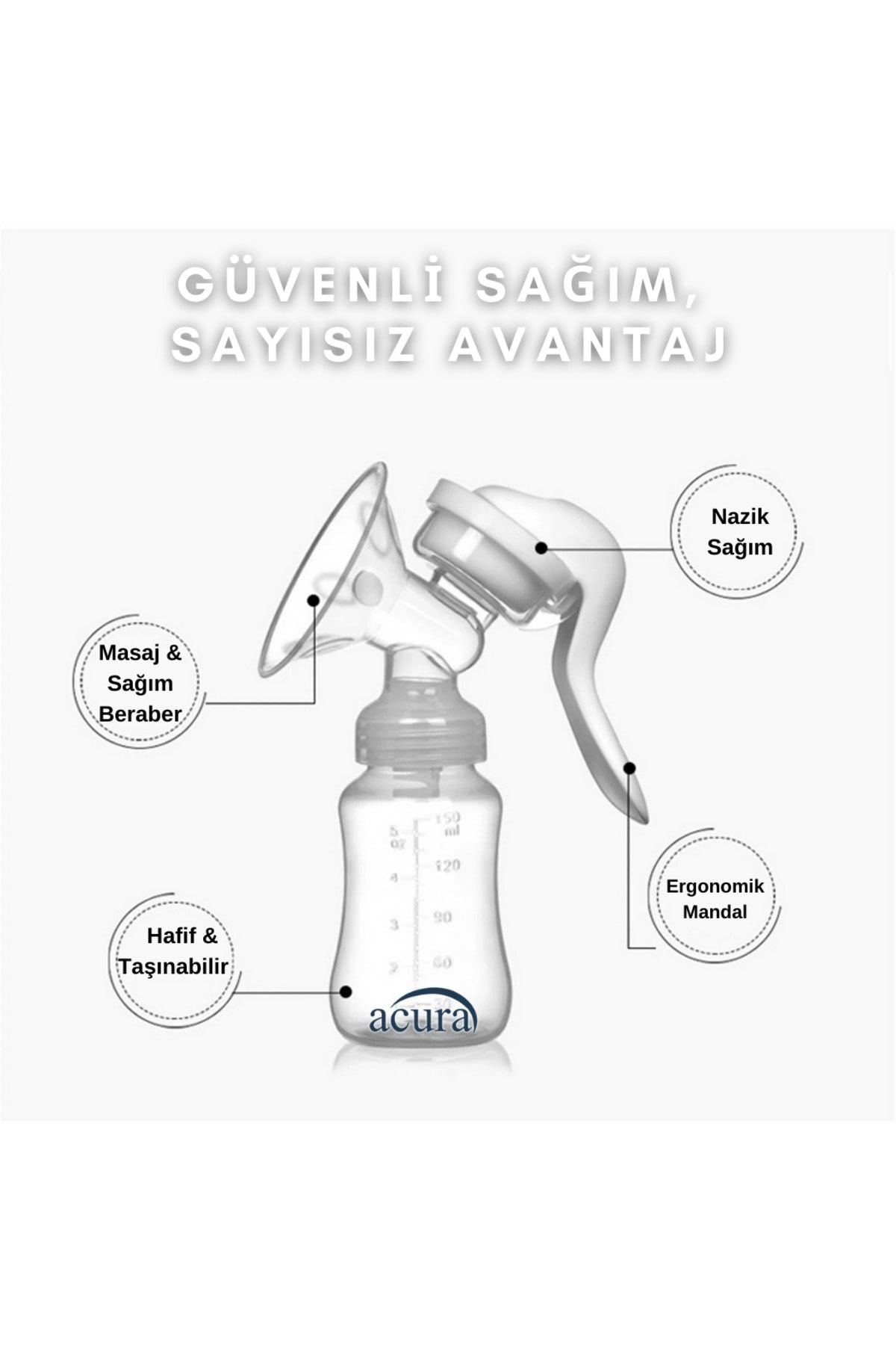 AcuraC-Masaj ve Biberon Özellikli Manuel Göğüs Pompası