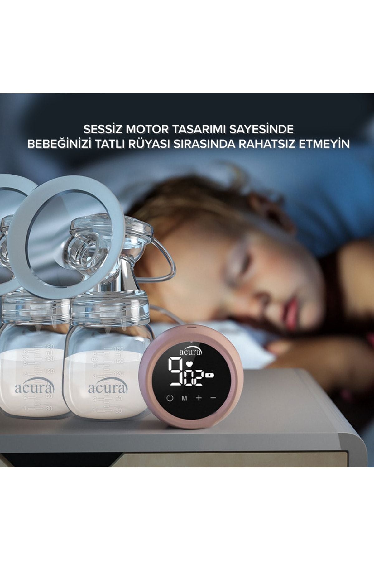 AcuraC-Şarjlı, LCD Ekranlı, Biberon Özellikli Çiftli Göğüs Pompası