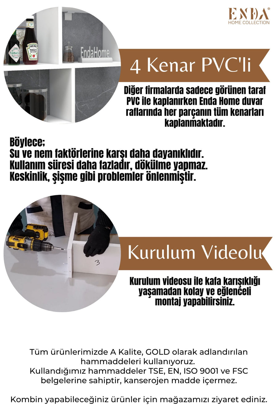 Enda Home 5 Bölmeli Duvar Rafı, Mutfak Rafı, Oturma Odası Rafı